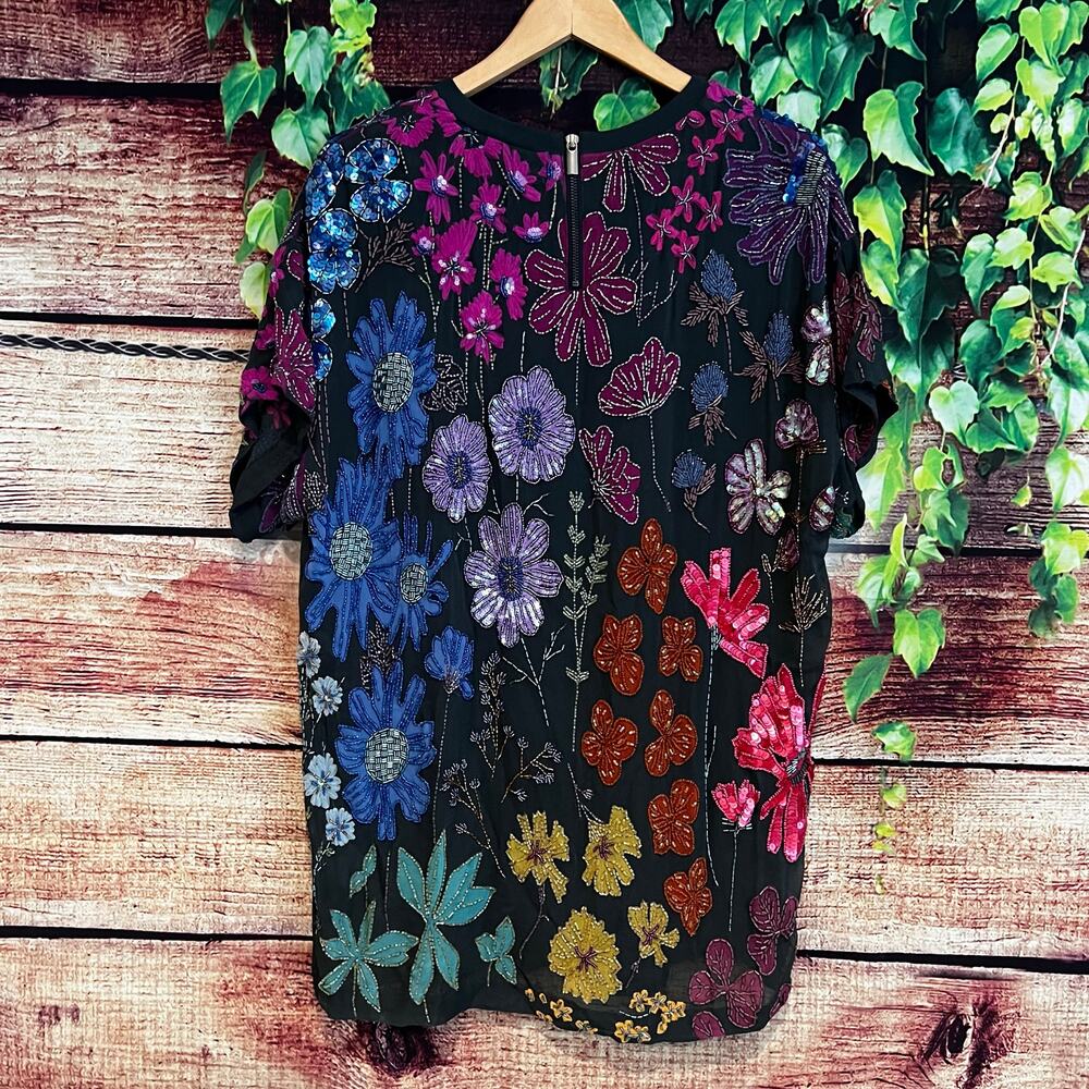 Free People Jewel Mini Dress XS Oversized Twilight Combo Hand Beaded Black NWOT - Picture 4 of 8